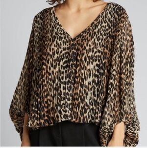 Ganni Pleated Leopard Print Blouse Size 44/ XL